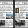 Dos boletines idénticos titulados "Noti Escolar" con el tema "Día del ejército mexicano". Presentan un retrato de Don Venustiano Carranza, una descripción de la creación del ejército y una imagen de soldados marchando en formación.